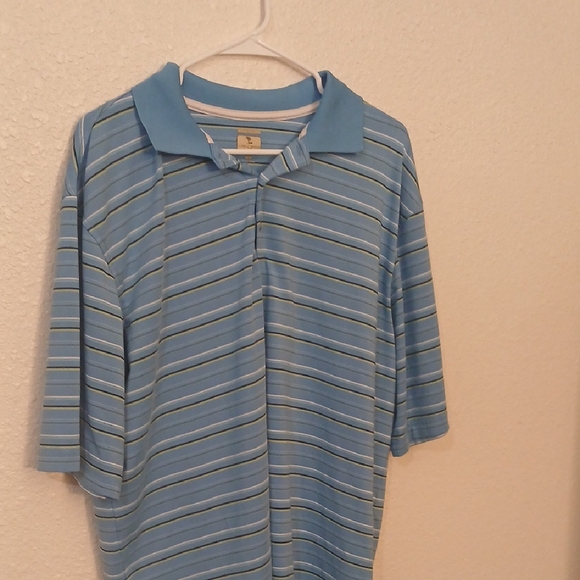 "Make Offer" Lone Cypress Relaxed Fit Blue Polo Shirt with Subtle Stripes - Picture 4 of 4